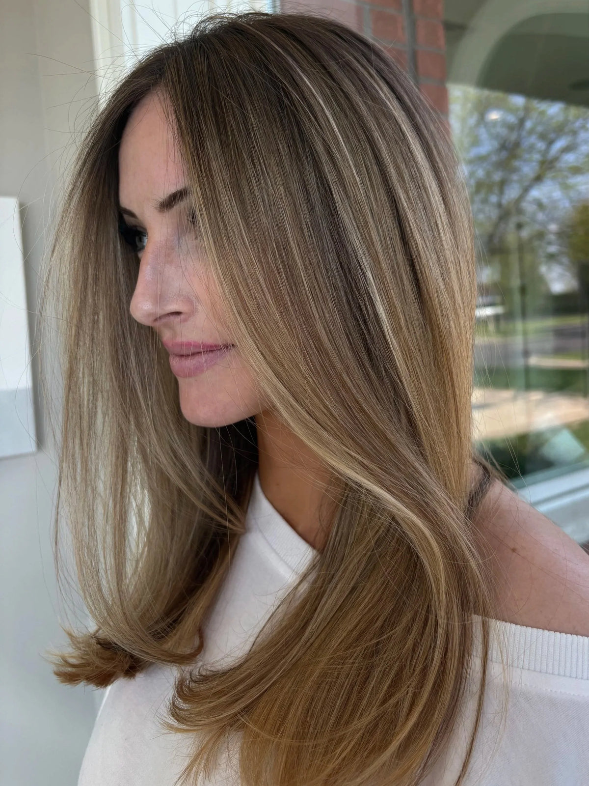 Long straight hair with soft highlights