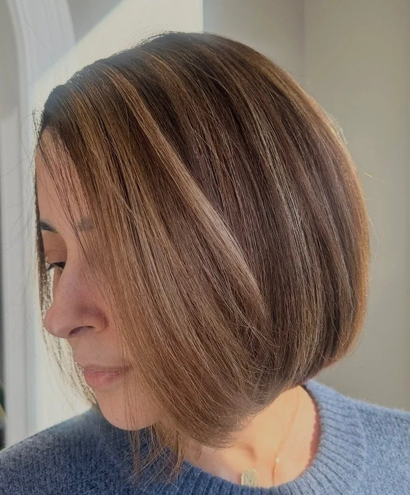 Brunette bob with caramel highlights