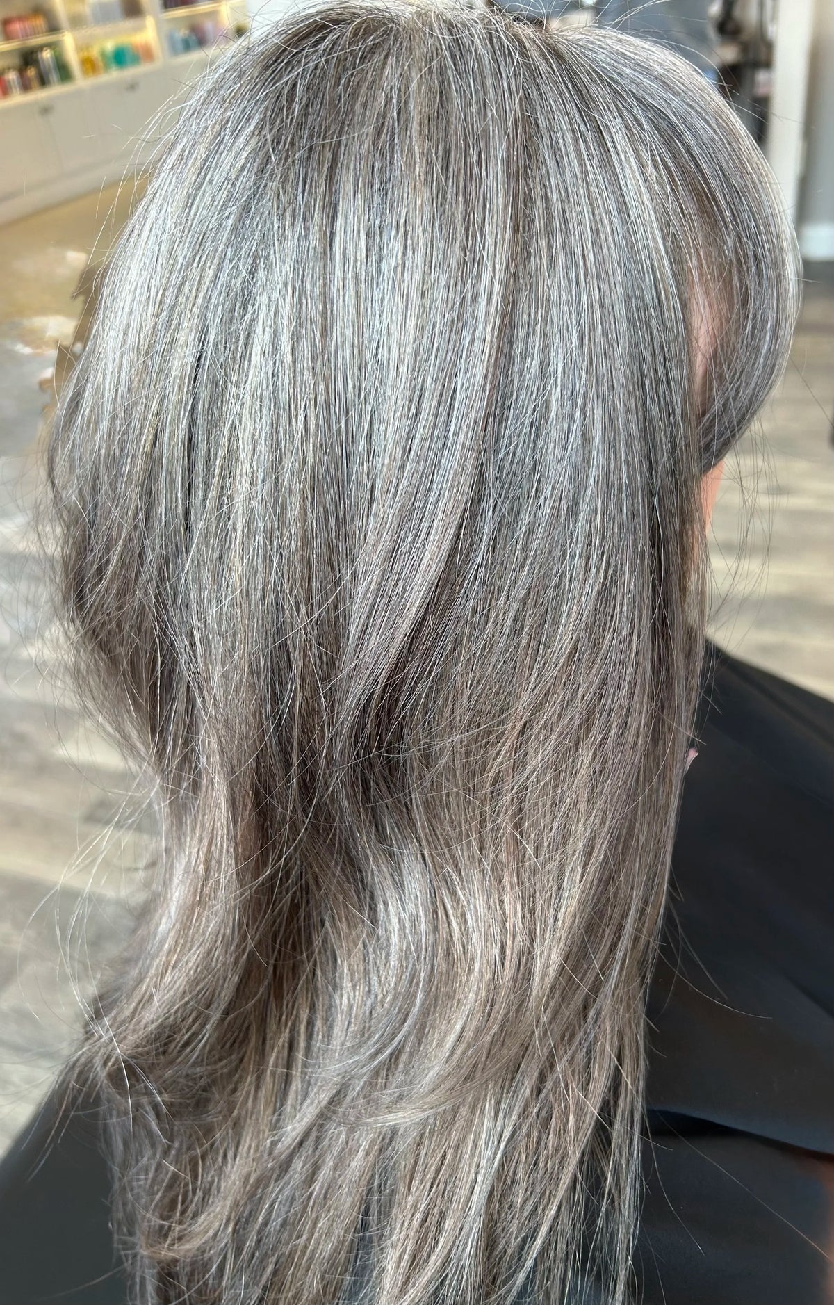 Silver and grey blended into a layered cut