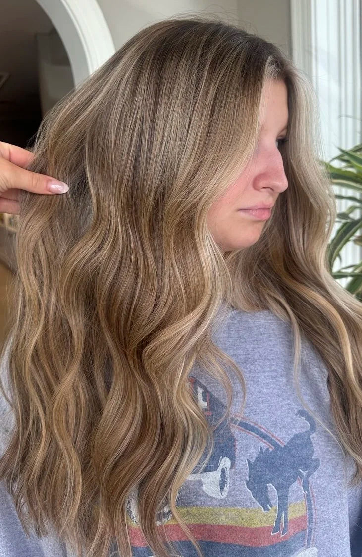 Lived in blonde highlights, side view